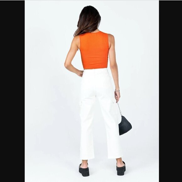 Princess Polly Jeremiah White Denim Relaxed Fit Cargo Straight Leg Jeans 4 - Picture 4 of 7